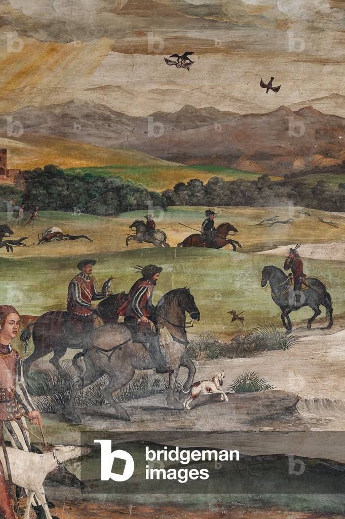 Hunting scene, detail of the Visit of Christian I of Denmark to Bartolomeo Colleoni, Hall of Honour, 1474 (fresco)