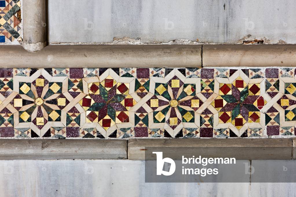 Palermo, The Royal Palace or Palazzo dei Normanni (Palace of the Normans), Pisana Tower, the King Roger Room, marble coverings: detail of mosaic with geometric pattern