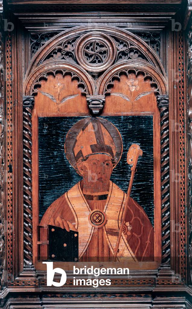 Detail of the choir with a panel depicting St. Augustine, 1471 (wood)
