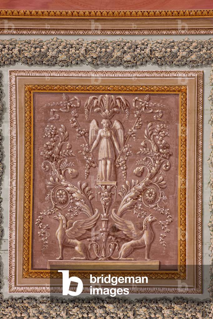 Detail of the decoration friezes of the vault,  The Yellow Room, The Royal Apartment, The Royal Palace or Palazzo dei Normanni, Palermo, Sicily, Italy (photo)
