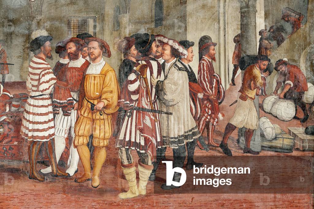 Hunting scene, detail of the Visit of Christian I of Denmark to Bartolomeo Colleoni, Hall of Honour, 1474 (fresco)