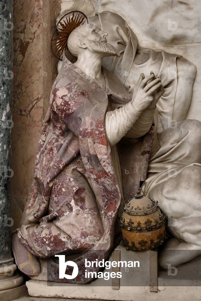 Pius V praying, detail of the Mausoleum of St. Pius V (marble)