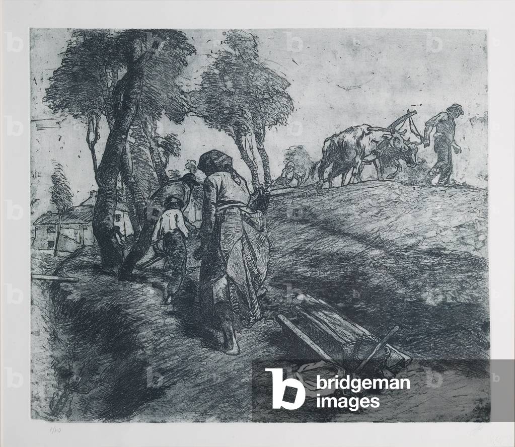Working in the Fields (etching and aquatint on pape, plate)