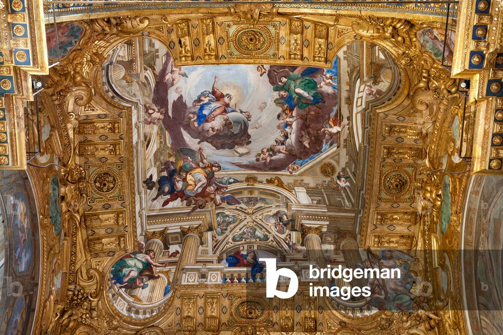 View of the frescoes with scenes with the Life of Mary by Giulio Benso, Basilica della Santissima Annunziata del Vastato, Genoa, Liguria, Italy (photo)