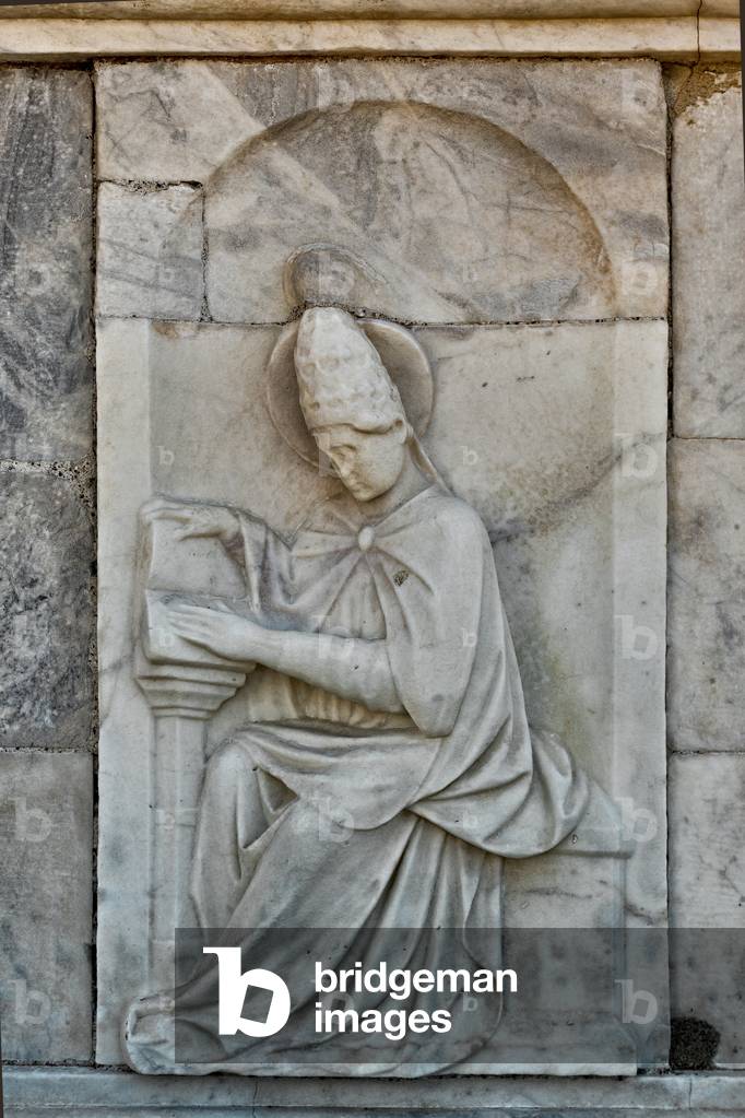 Genoa, Duomo (St Lawrence Cathedral), dome, tambour: “St Gregory the Great”, figurative panel (XVI century)
