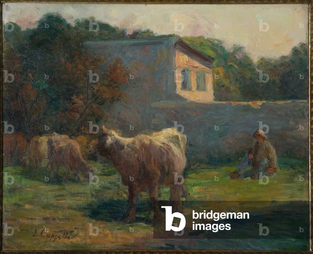 Grazing Cows (oil on canvas)