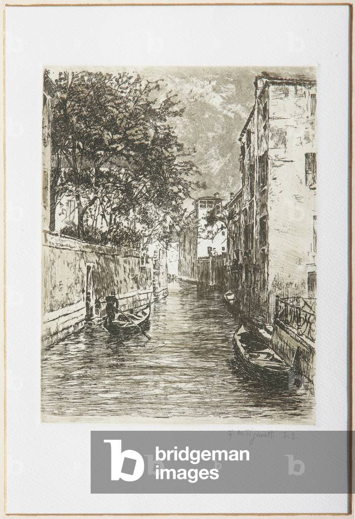 A canal in Venice (etching on white paper)