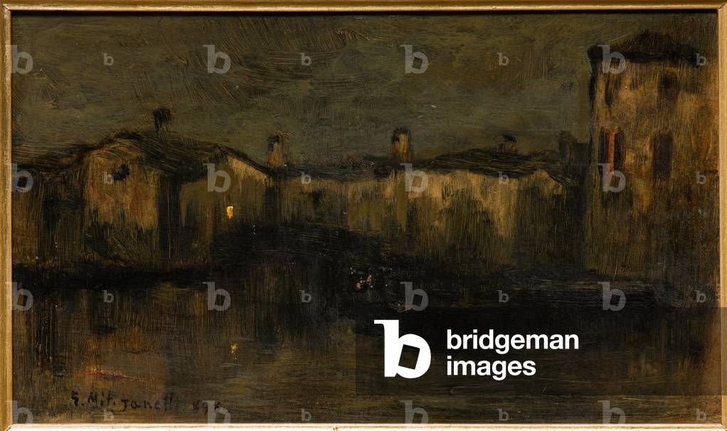 Landscape with houses (oil on cardboard)