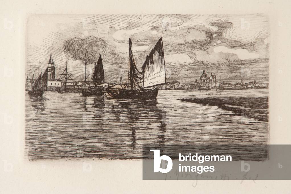 Boats in the Lagoon (etching on white paper)