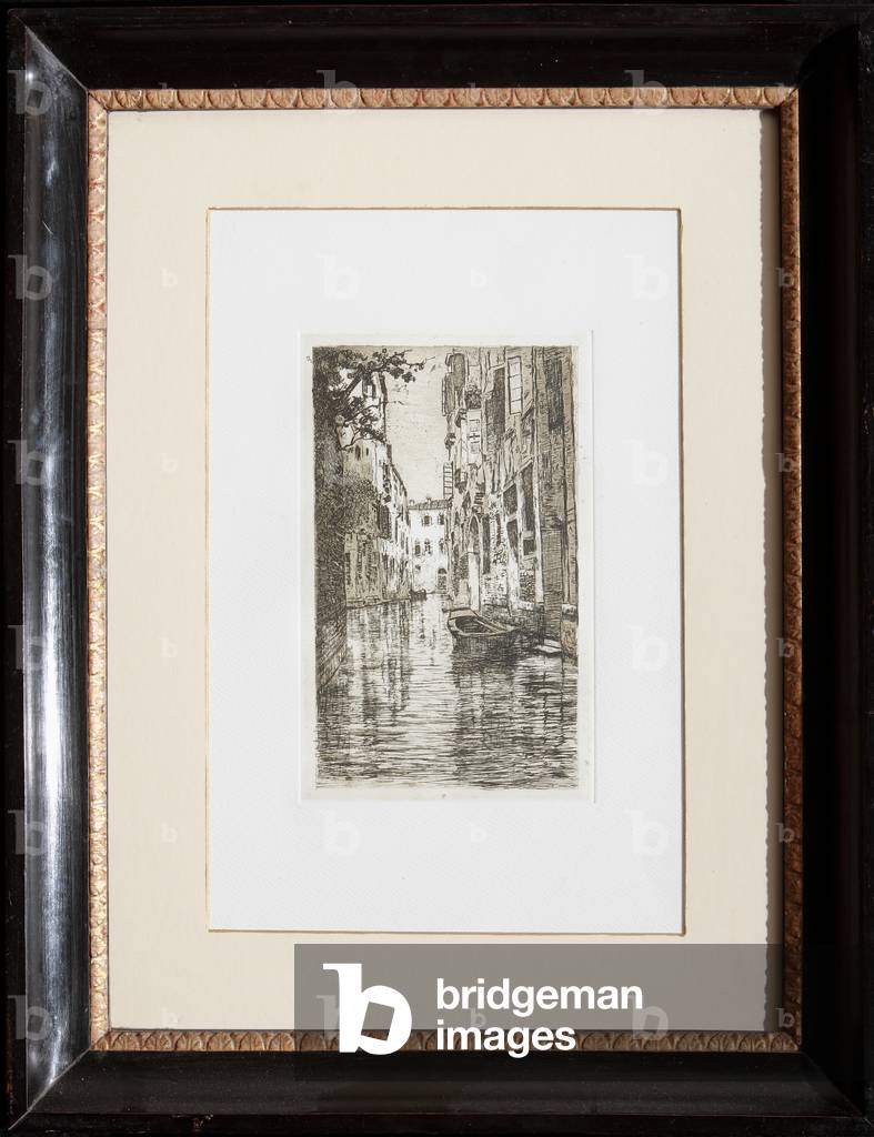 A canal in Venice (etching on paper)