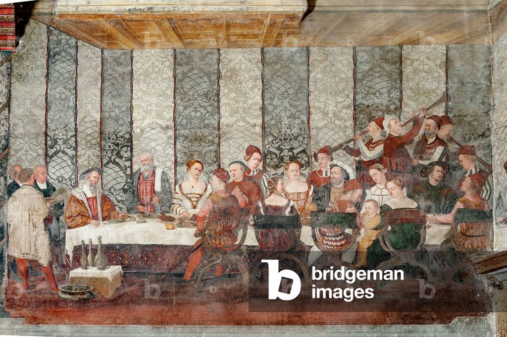 Banquet, detail of the Visit of Christian I of Denmark to Bartolomeo Colleoni, Hall of Honour, 1474 (fresco)