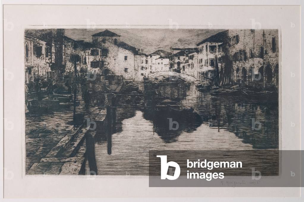 The Fish Market Canal in Chioggia (etching on white paper)