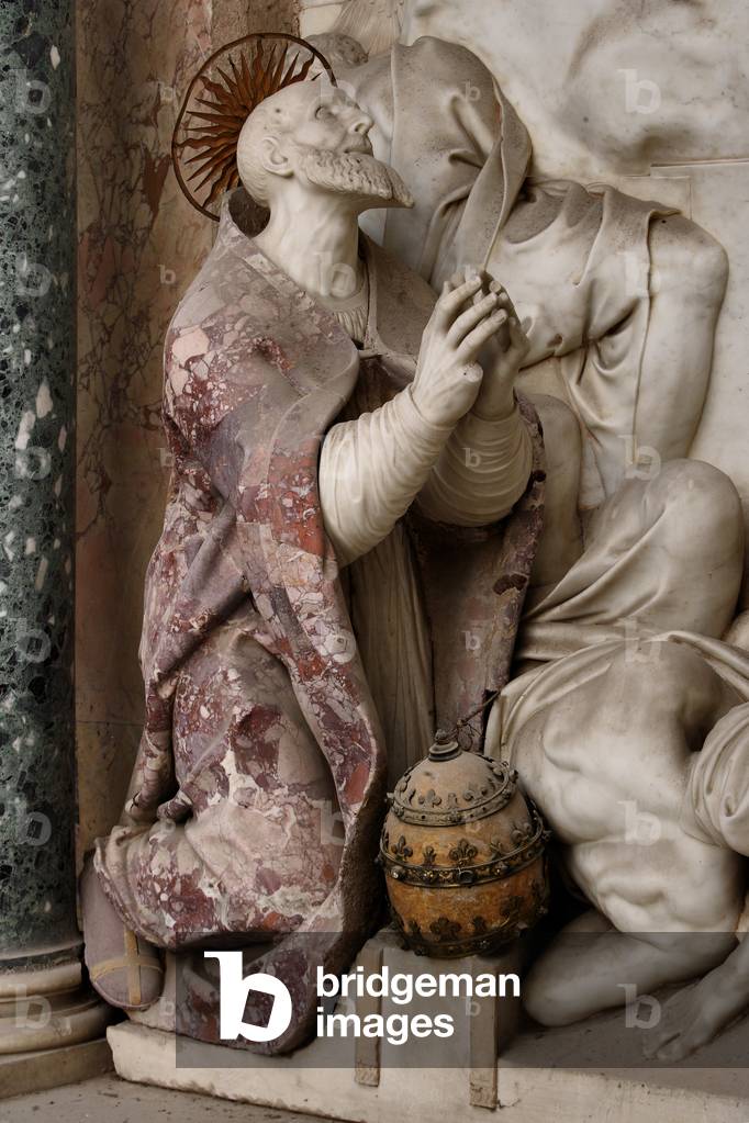 Pius V praying, detail of the Mausoleum of St. Pius V (marble)