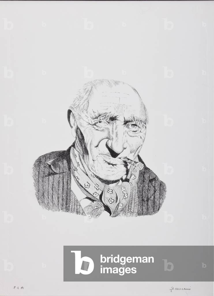 Portrait of an Old Man smoking a Cigar (lithograph)