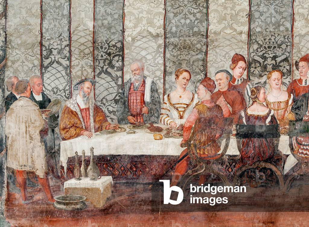 Banquet, detail of the Visit of Christian I of Denmark to Bartolomeo Colleoni, Hall of Honour, 1474 (fresco)