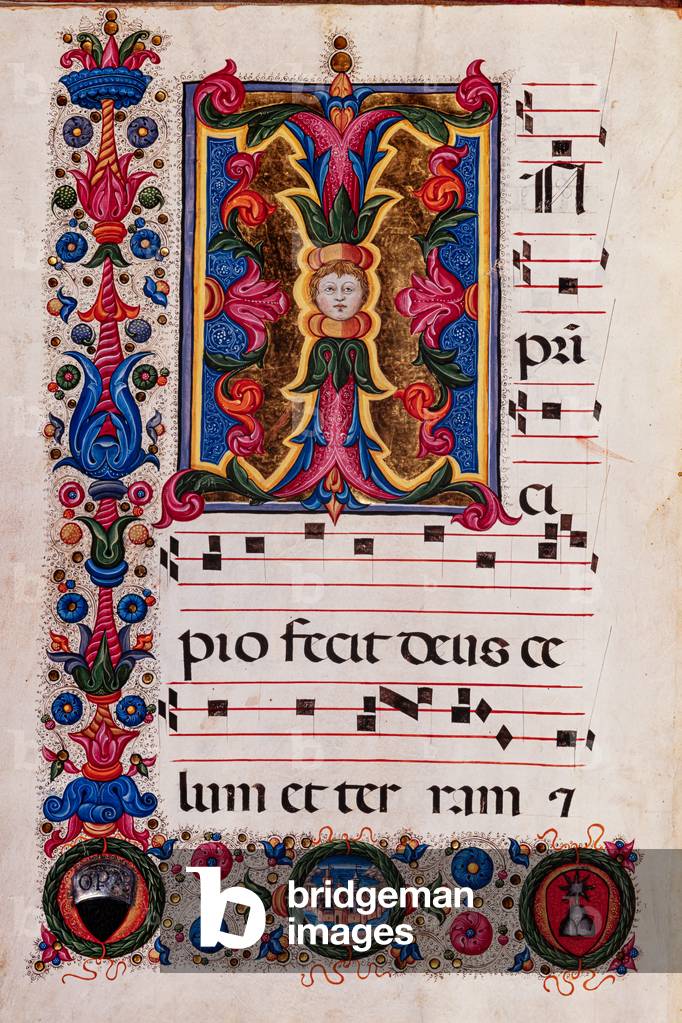 Piccolomini Library: choir book, cod. 5.E, ff. 4v   with “Foliated initial”, by Pellegrino di Mariano.