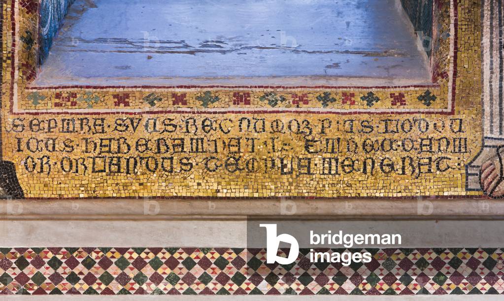 The Palatine Chapel: a mosaic representing a writing, The Royal Palace or Palazzo dei Normanni (Palace of the Normans), Palermo, Sicily, Italy (photo)