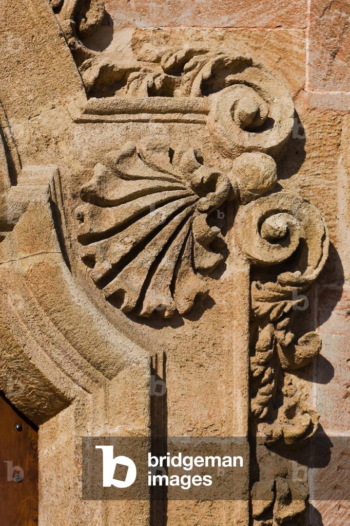 Detail of the portal of the Renaissance wing, North-East side of The Royal Palace or Palazzo dei Normanni (Palace of the Normans), Palermo, Sicily, Italy (photo)