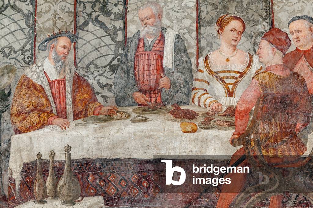 Banquet, detail of the Visit of Christian I of Denmark to Bartolomeo Colleoni, Hall of Honour, 1474 (fresco)