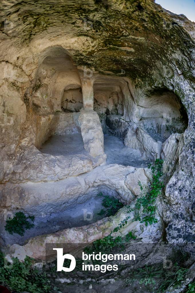 View of the Greek theatre, Palazzolo Acreide, The archaeological site of Akrai, Sicily, Italy (photo)