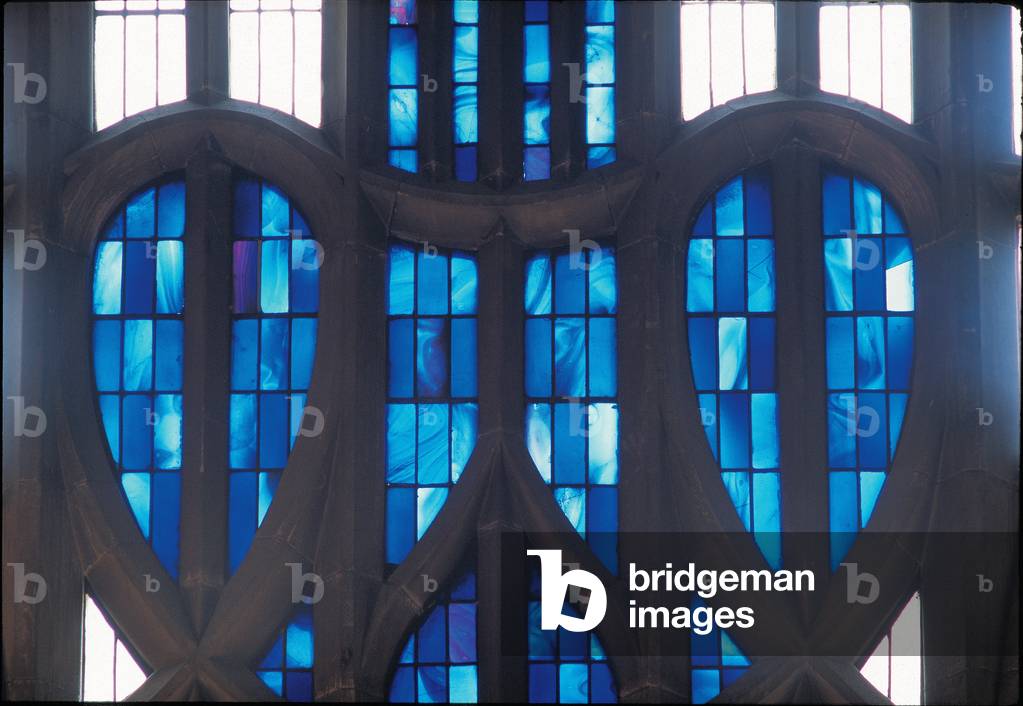 Detail of stain Glass windows at Queens Cross Church designed by Charles Rennie Mackintosh (photo)