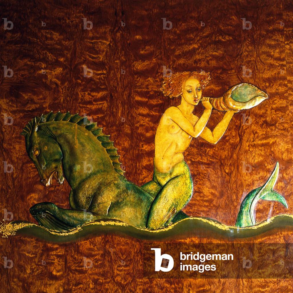 Mermaid panel from the wall of the dining room at Rogano fish restaurant and bar, 1935 (painted wood)