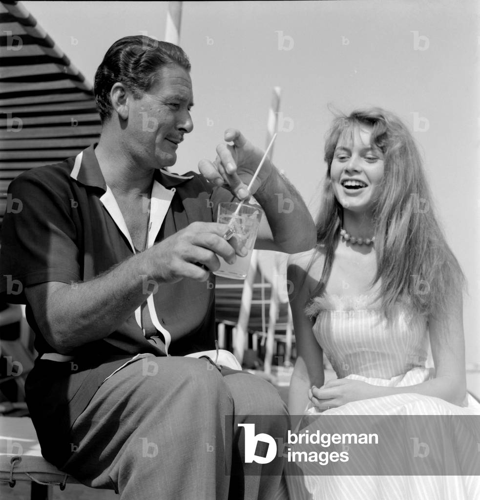 Arrol Flynn and Brigitte Bardot, 1953 (b/w photo)