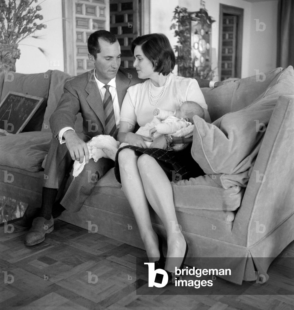 THE ACTRESS LUCIA BOSE WITH HER HUSBAND LOUIS MIGUEL DOMINGUIN, TORERO, AND HER SON, THE FUTURE POP SINGER, MIGUEL BOSE, IN SPAIN - 1956