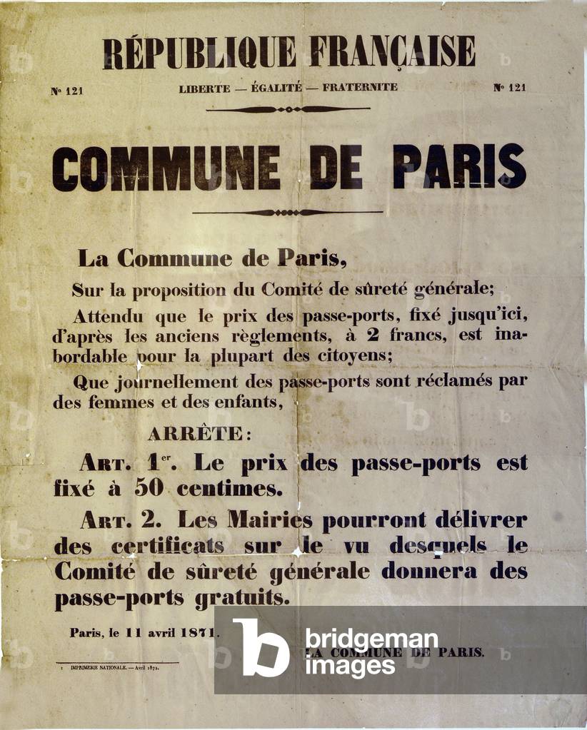 Commune of Parisdecrease in the price of passports, 1871 (poster)