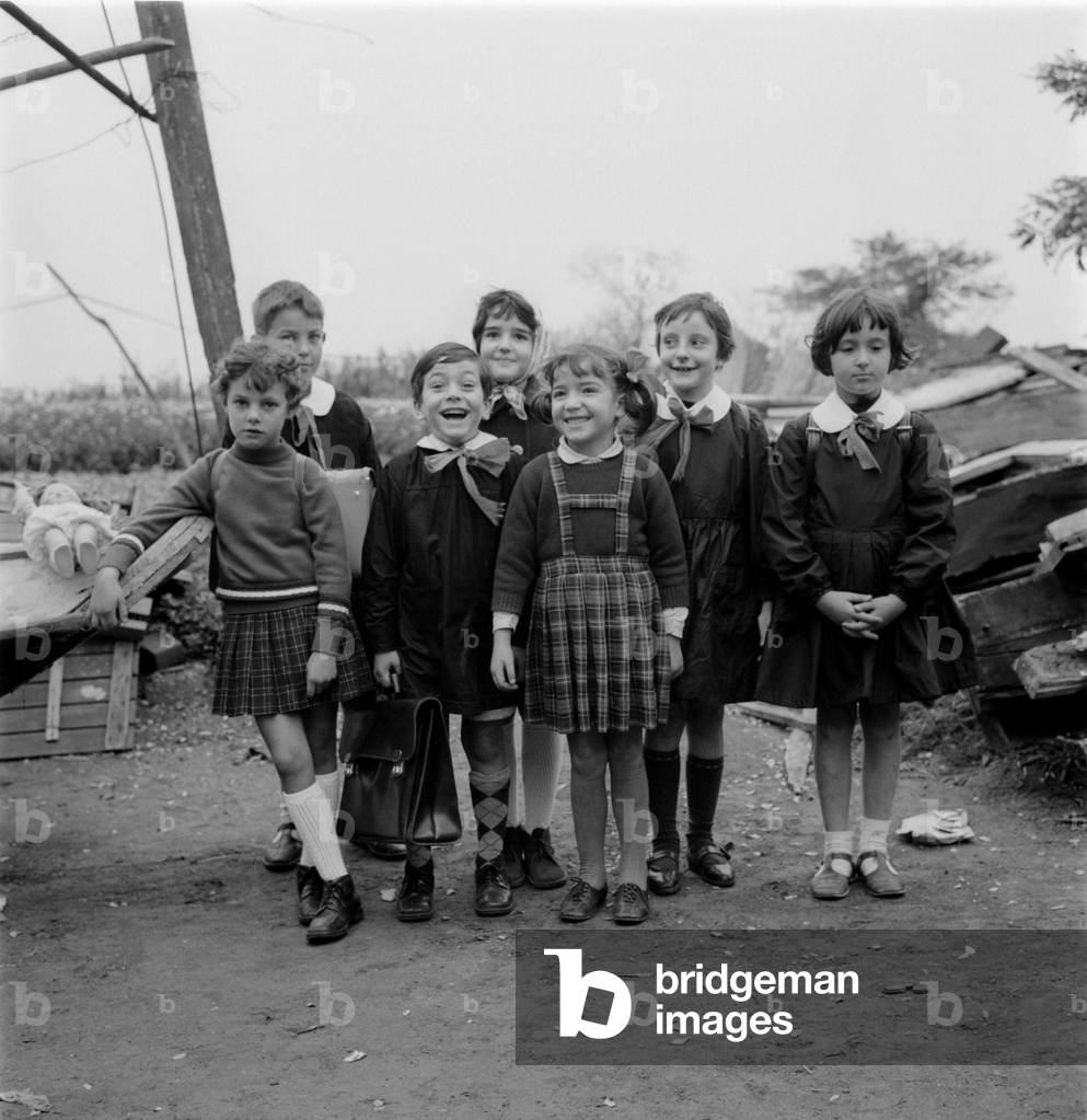Mixed school in Venice, students wear a blouse. 1950s