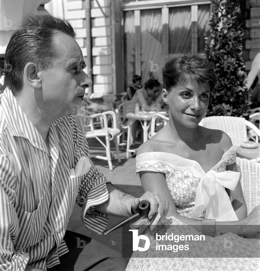 THE DIRECTOR GEORGES HENRI (Georges-Henri) CLOUZOT WITH HIS WIFE IN CANNES - 1953 -