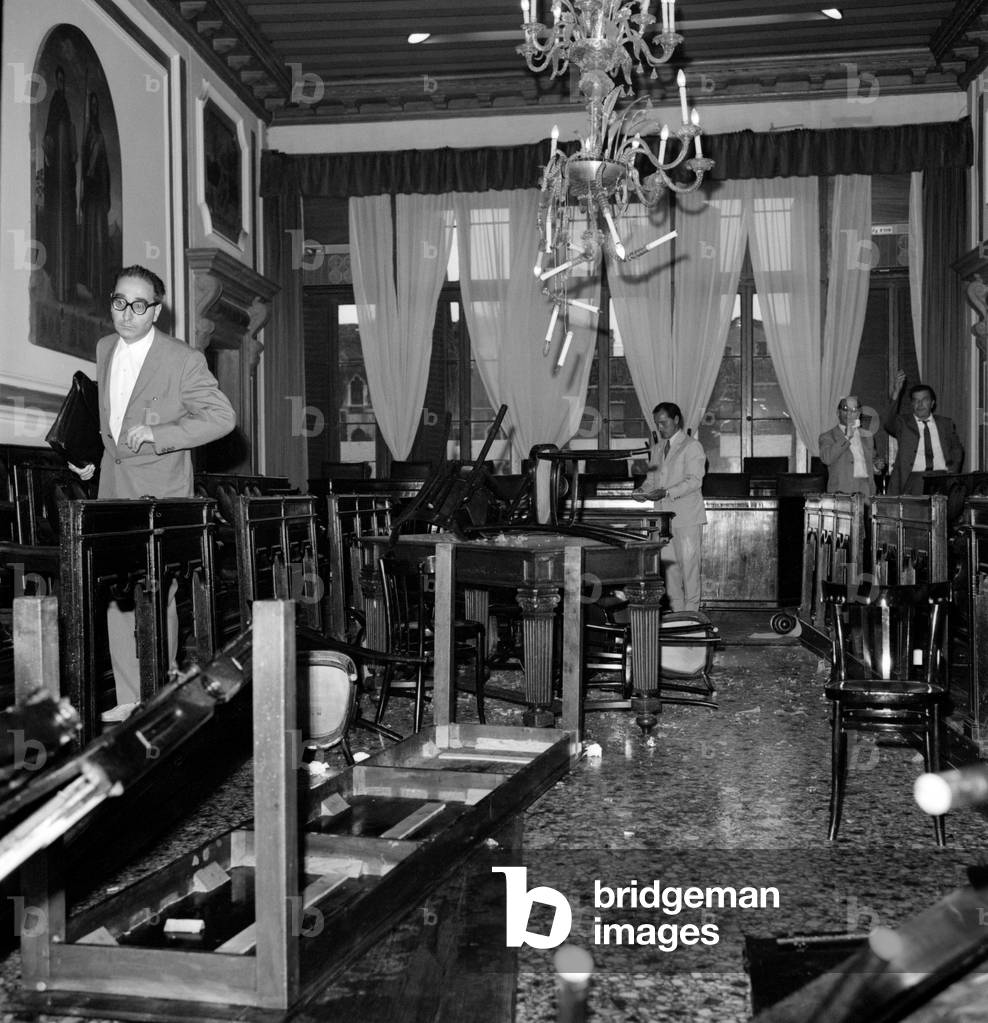 STRIKE OF GONDOLIERS VENICE - 1969: strike of gondolas in Venice against the phenomene of the “motorcycle ondoso”, movement of waves caused by motor boats.