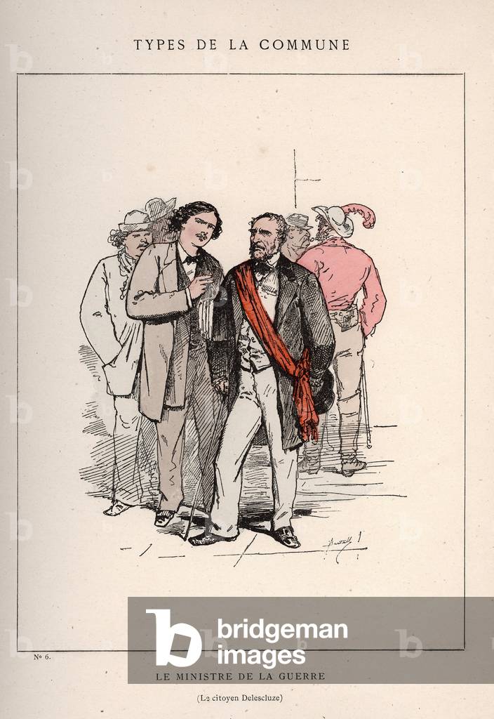 Commune de Paris: costume de THE MINISTER OF LA WAR - LE CITIZEN DELESCLUZE (6) in “” Les Communeux, 1871 types - Characters - Costumes “” by Bertall (pseudonym De Charles-Albert D'Arnoux). Engraving by LEFMAN.