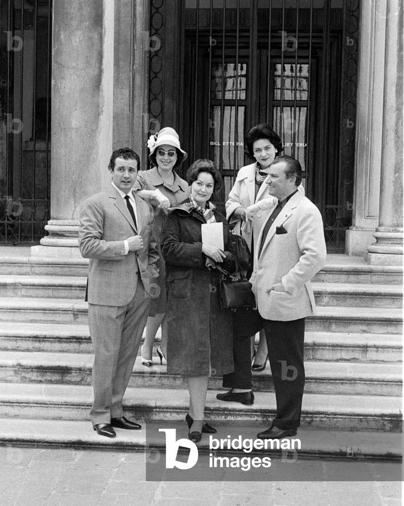 TEATRO LA FENICE “” LA FORZA DEL DESTINO”” - THE OPERA SINGERS FRANCO CORELLI WITH HIS WIFE MARGHERITA ROBERTI, VIRGINIA LEANI AND NICOLA ROSSI LEMENI - 1960