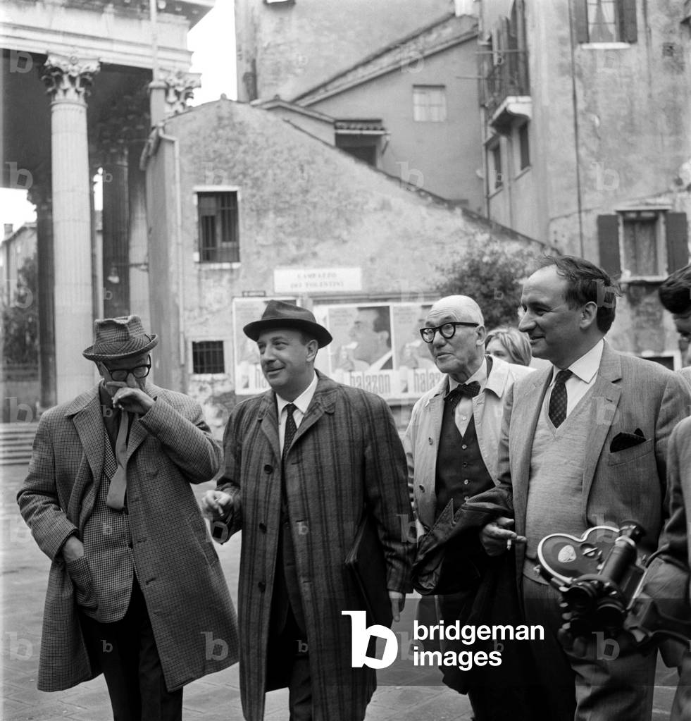 THE ARCHITECT, TOWN - PLANNER AND PAINTER LE CORBUSIER (CHARLES-EDOUARD (CHARLES EDOUARD) JEANNERET) WITH ART HISTORIAN GIUSEPPE MAZZARIOL IN VENICE - 1965