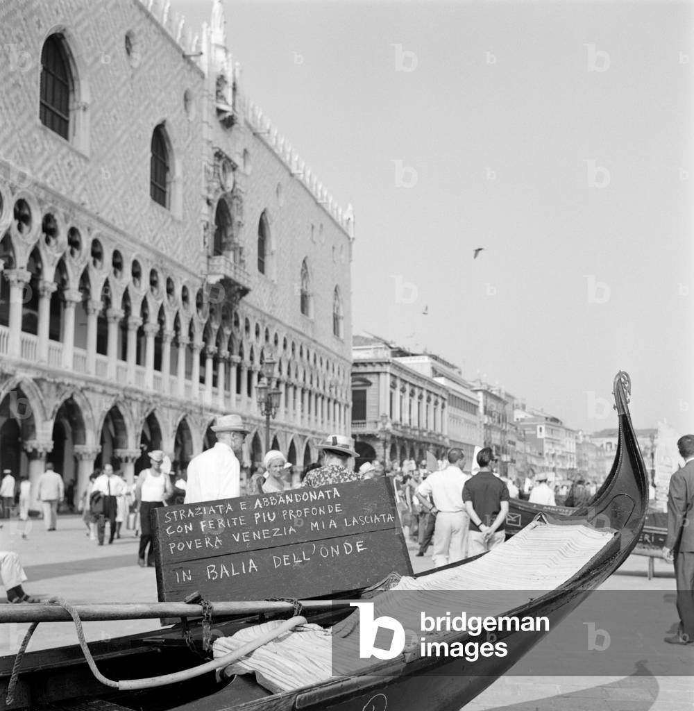 STRIKE OF GONDOLIERS VENICE - 1969: strike of gondolas in Venice against the phenomene of the “motorcycle ondoso”, movement of waves caused by motor boats.
