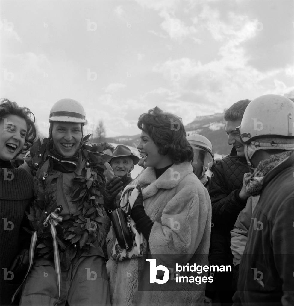 THE PRINCESS IRA FURSTENBERG WITH MALTZ, WINNER OF THE RACE ICE CAR - CORTINA D'AMPEZZO - 1960