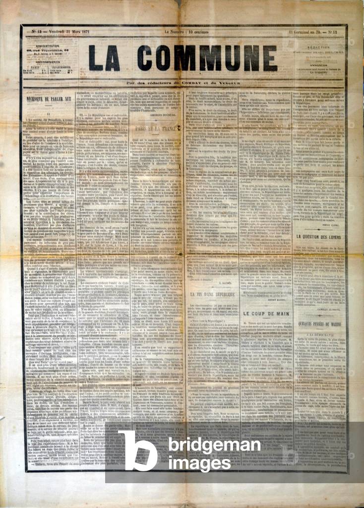Commune de Paris, page of the newspaper “” La commune”” 31/03/1871
