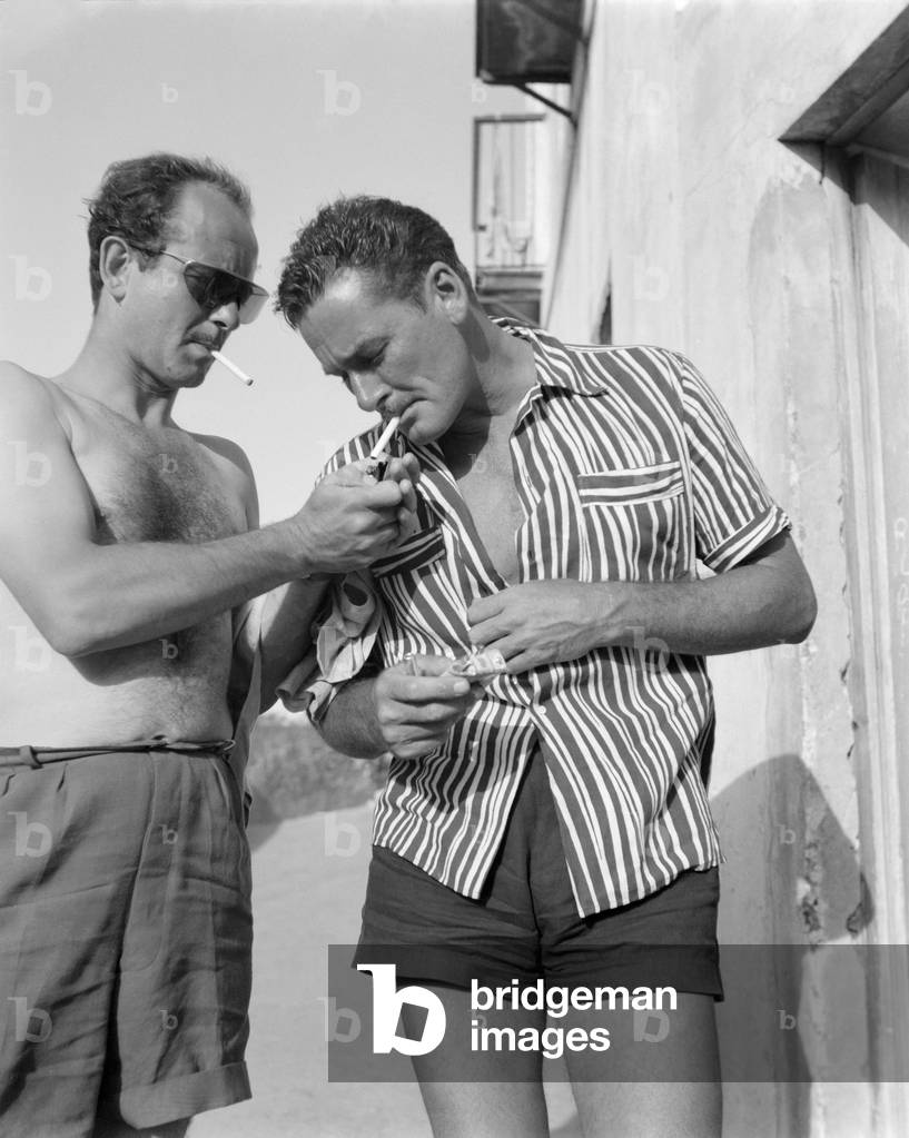 THE ACTOR ERROL FLYNN WITH THE PRINCE LAURINO DAVANZO ON STROMBOLI ISLAND - 1949