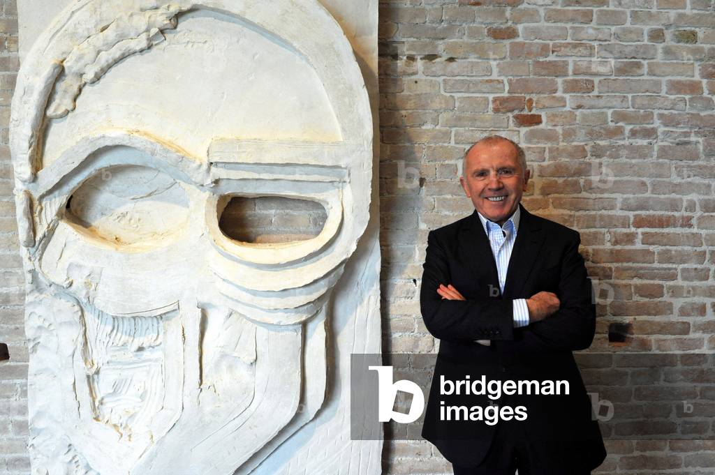 Inauguration in Venice of the exhibition “” Elogio del Dubbio”” (In Praise of Doubbio) in Punta della Dogana on April 8, 2011: The manager and art collector Francois Pinault with a Thomas Houseago work -