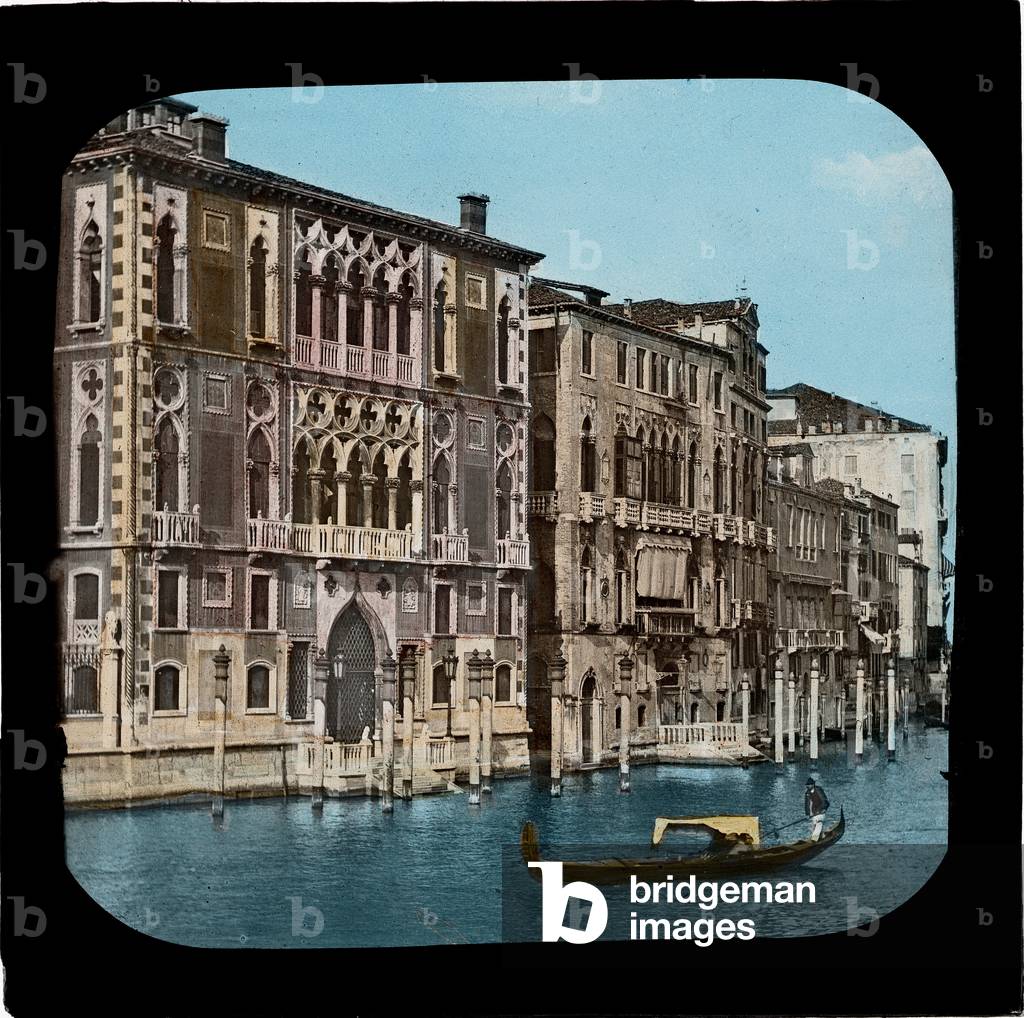 View of the Franchetti Palace in Venice. Coloured photography on glass plate. 19th century Dim. 8,2x8,2 cm