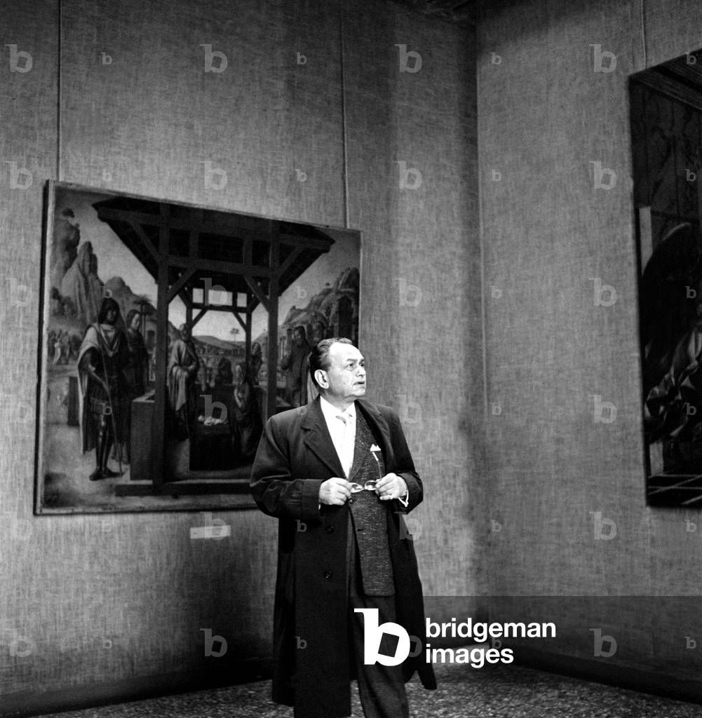 "DER SCHAUSPIELER EDWARD G. ROBINSON IM ACCADEMIA MUSEUM - 1959 - VENEDIG", b/w