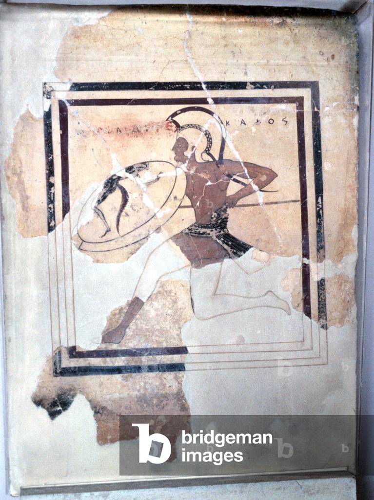 Greece, Painted terracotta Pinax depicting hoplite, 6th cent, BC,