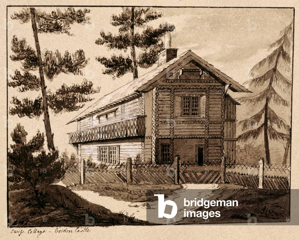 Swiss Cottage, Gordon Castle (pen & ink and ink wash on paper)