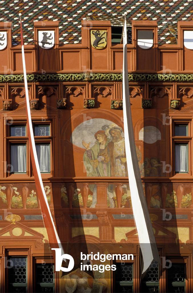 Switzerland: Bale: detail facade Town Hall: