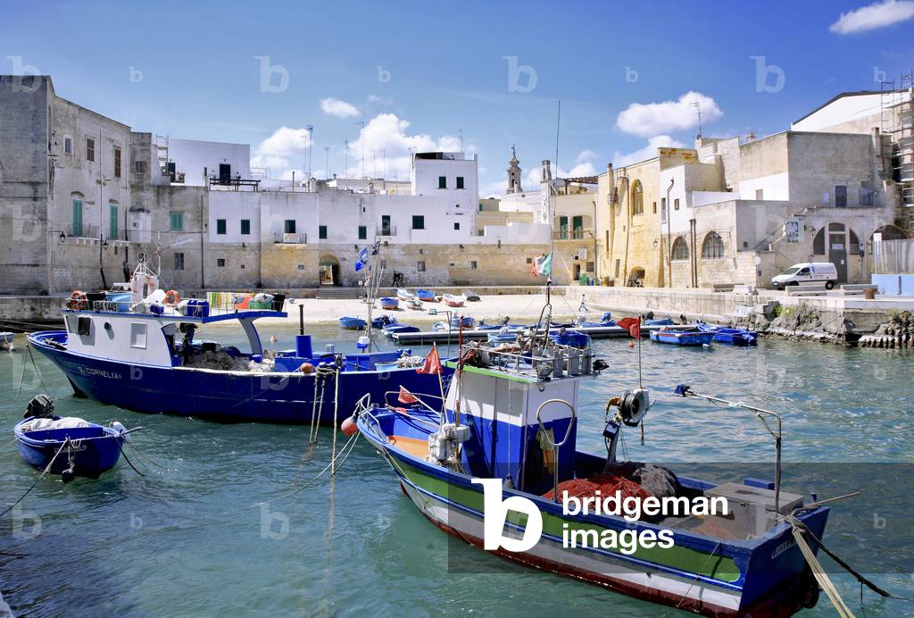 Italy: Puglia: fishing boats at the dock at the small port of Monopoli