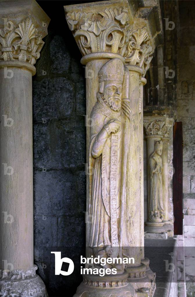 France - Seine Maritime - department 76 - Abbey of Saint-Georges de Boscherville - the statues-columns and capitals histories - of the chapter room