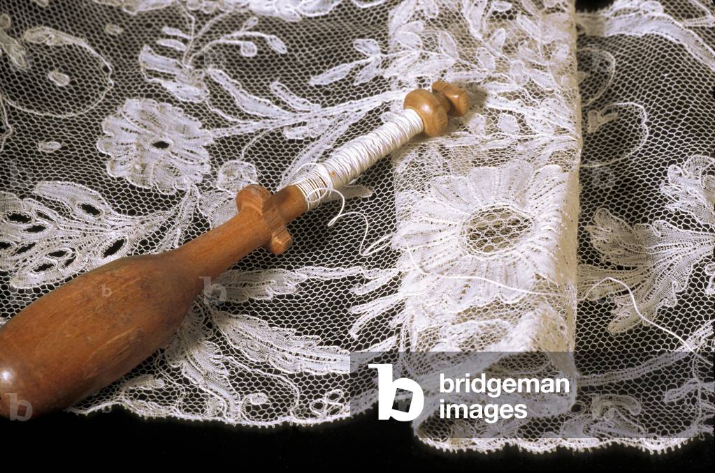 France - Haute Loire - Le Puy en Velay - Musee Crozatier - Spindle and lace detail of Puy
