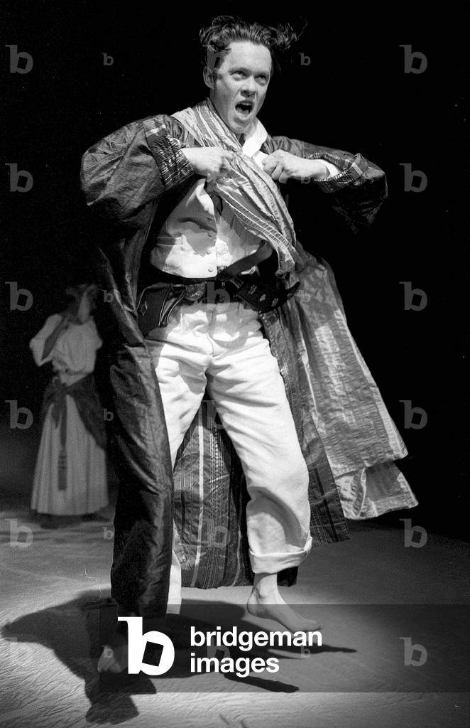 Alex Jennings (Peer Gynt) in Peer Gynt by Henrik Ibsen, an RSC production, directed by John Barton, Swan Theatre, Stratford, 1994 (b/w photo)