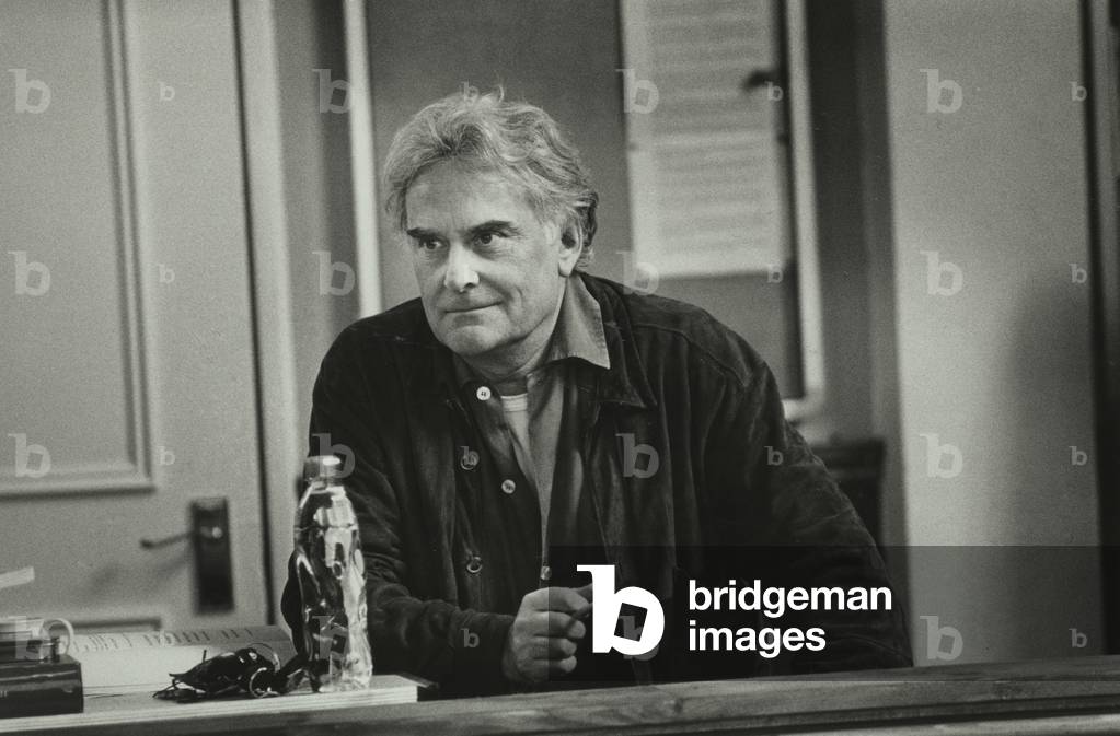 Richard Eyre during a rehearsal of 'Vincent in Brixton' at the National Theatre, 2002 (b/w photo)